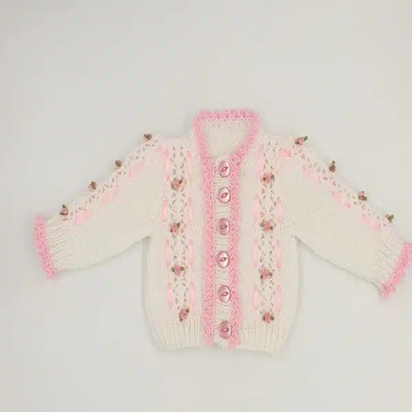 Girl's ribbon & rose cardigan knitting pattern