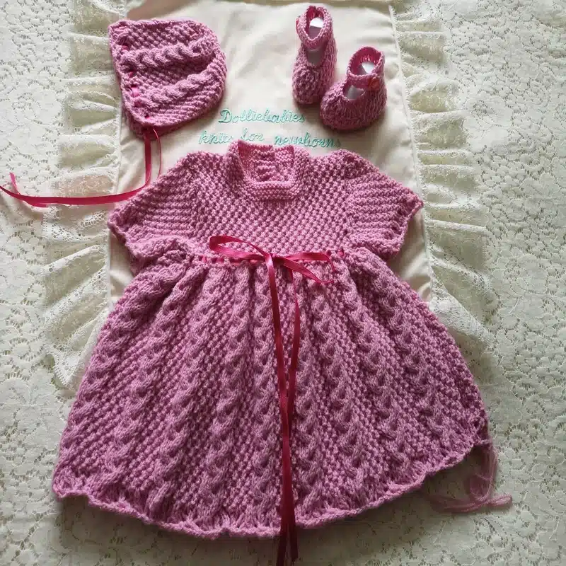 Knitting Pattern 077 - Girls Cabled Dress Set