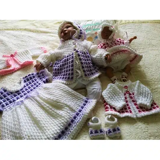 DollieBabies knitting book 3 for a girl's layette set from very premature to 3 month sizes