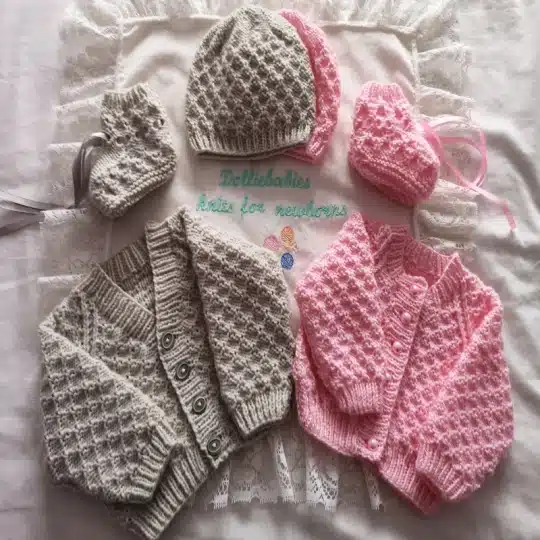 Waffle stitch baby cardigan set knitting pattern