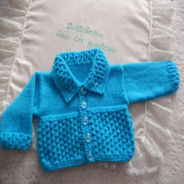 Textured baby cardigan with collar knitting pattern