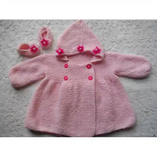 Baby or reborn doll knitting pattern for a double breasted hooded jacket