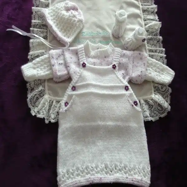 Girl's dungaree dress set knitting pattern