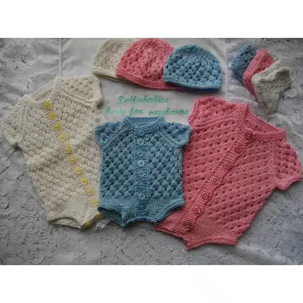 Knitting pattern book 1 for 4 sizes of baby bodysuits in dk yarn